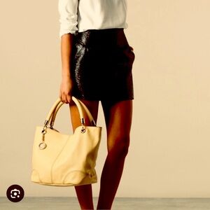 Lancel Paris French Flair Leather Tote Bag with attached zipper pouch, Camel Tan